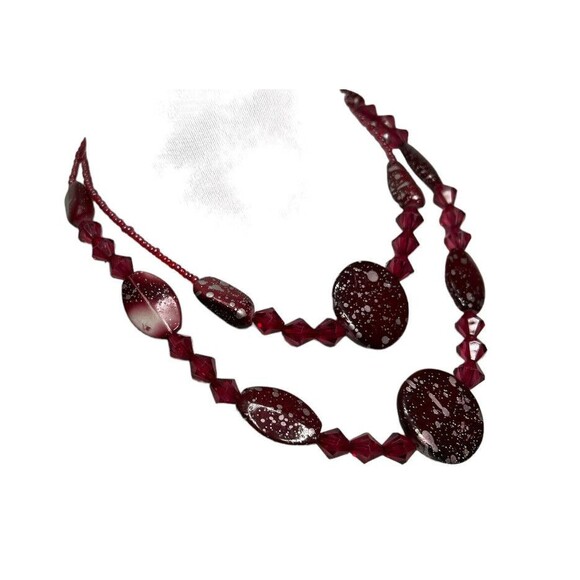 Red Double Strand Necklace Seed Bead Speckled Round Beaded 16” Lobster Claw - Picture 5 of 8